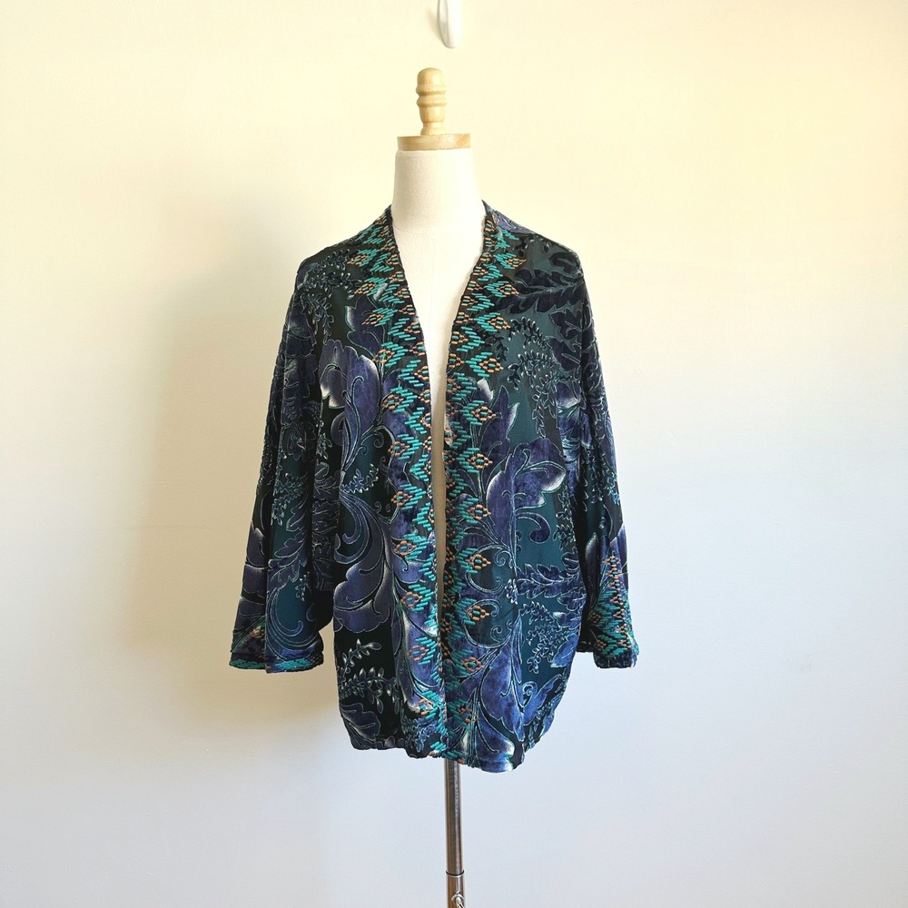 Sundance Open Front Embroidered Velvet Burnout Kimono Top Medium Artsy Bohemian